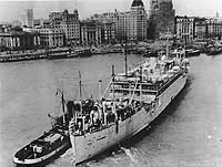 USS Chaumont arriving off the Bund at Shanghai, China, carrying the 6th Regiment, U.S. Marine Corps, on 19 September 1937, just before World War II broke out in the South Pacific.