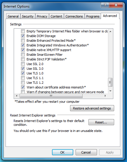 Change Internet Security Options Windows 7