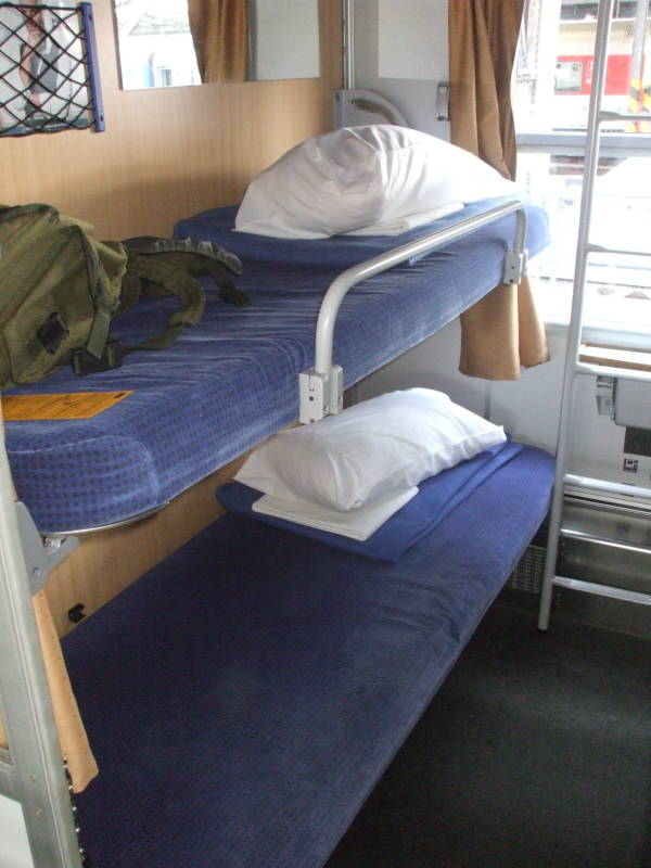 Couchette sleeper compartment on board the City Night Line train from Prague to Köln or Cologne and Amsterdam.