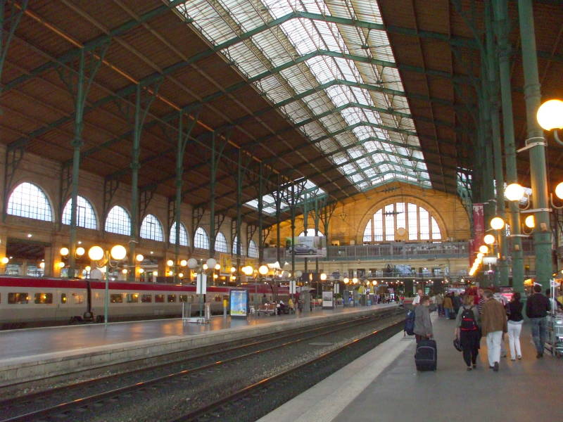 Belgian Thalys high-speed train on the platform in Paris Gare du Nord.
