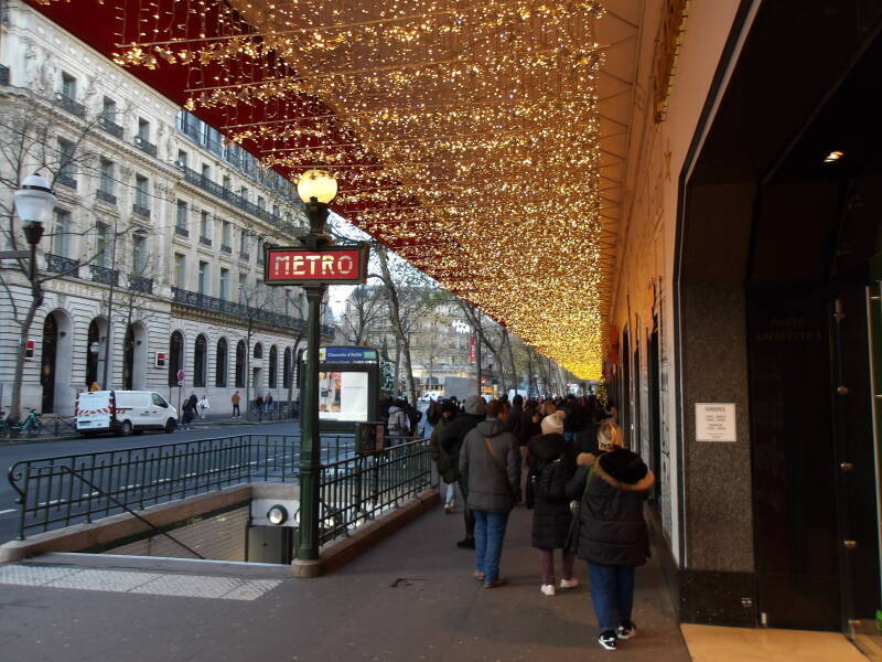 Christmas decorations at Galleries Lafayette department store in Paris.