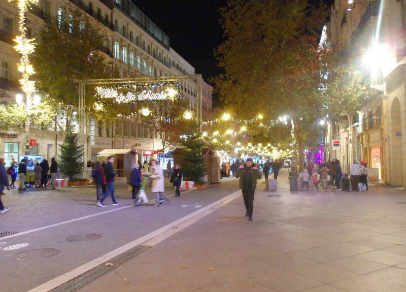 Christmas decorations along Boulevard La Canabière in Marseille, France.