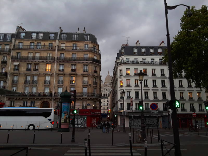 Montmartre and the Basilica Sacré-Cœur as seen from near the Anvers Métro station in the 9th arrondissement of Paris
