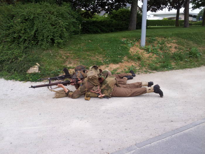 French reenactors as British forces at Pegasus Bridge.