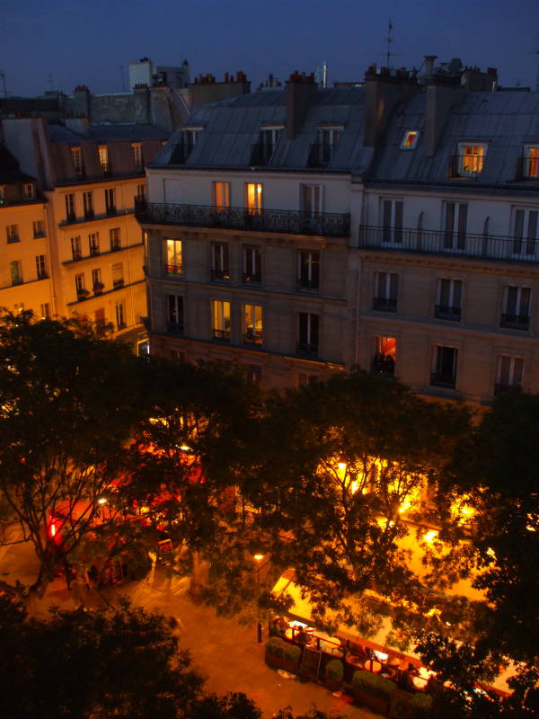 View from a top floor room in Hotel Rivoli, on Rue Rivoli in the Marais district in Paris.
