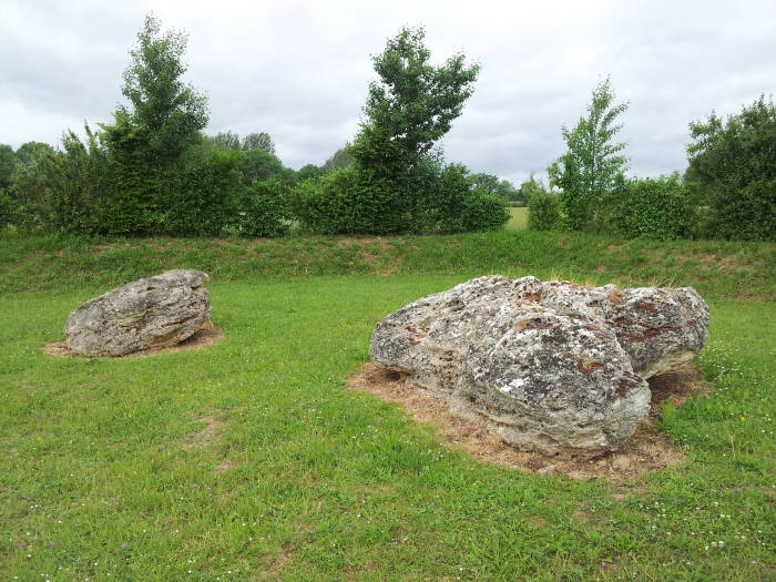 Broken megalithic capstones from a dolmen.