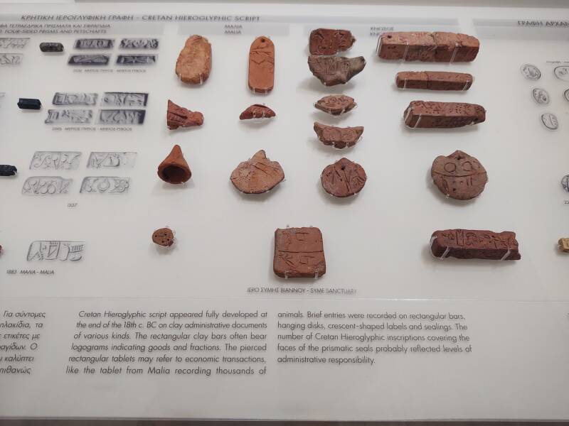 Clay tablets with Cretan Hieroglyphic script from 18th century BCE and later.