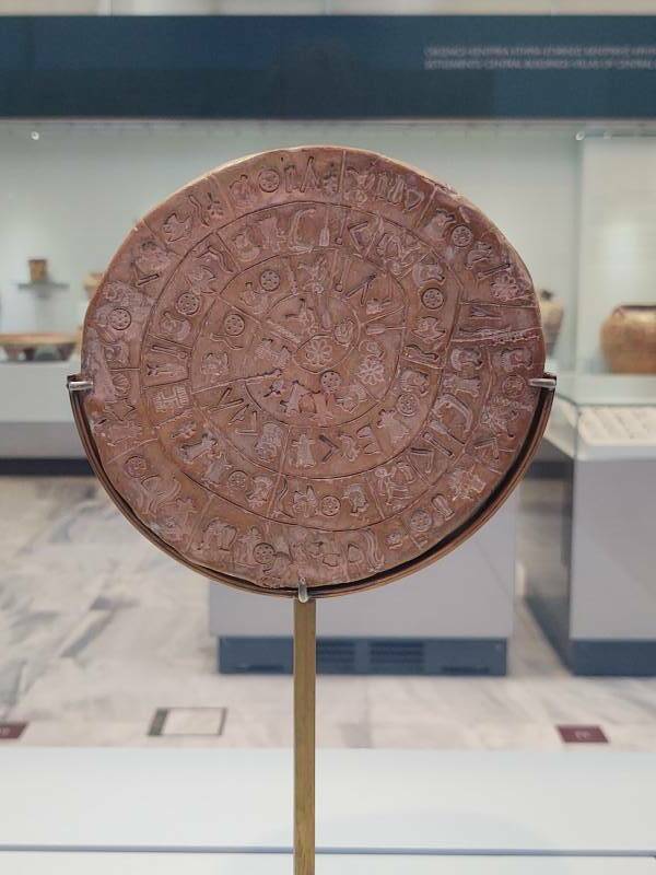 Phaistos Disc in the Archaeology Museum in Heraklion.