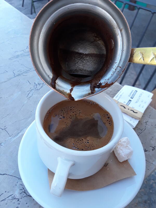 Greek coffee in the central square in Skala on Patmos.