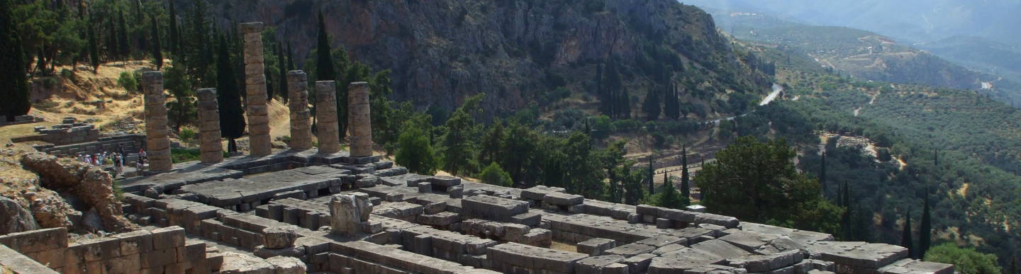 The Oracle of Delphi announced erratic prophecies at the Temple of Apollo in Delphi.