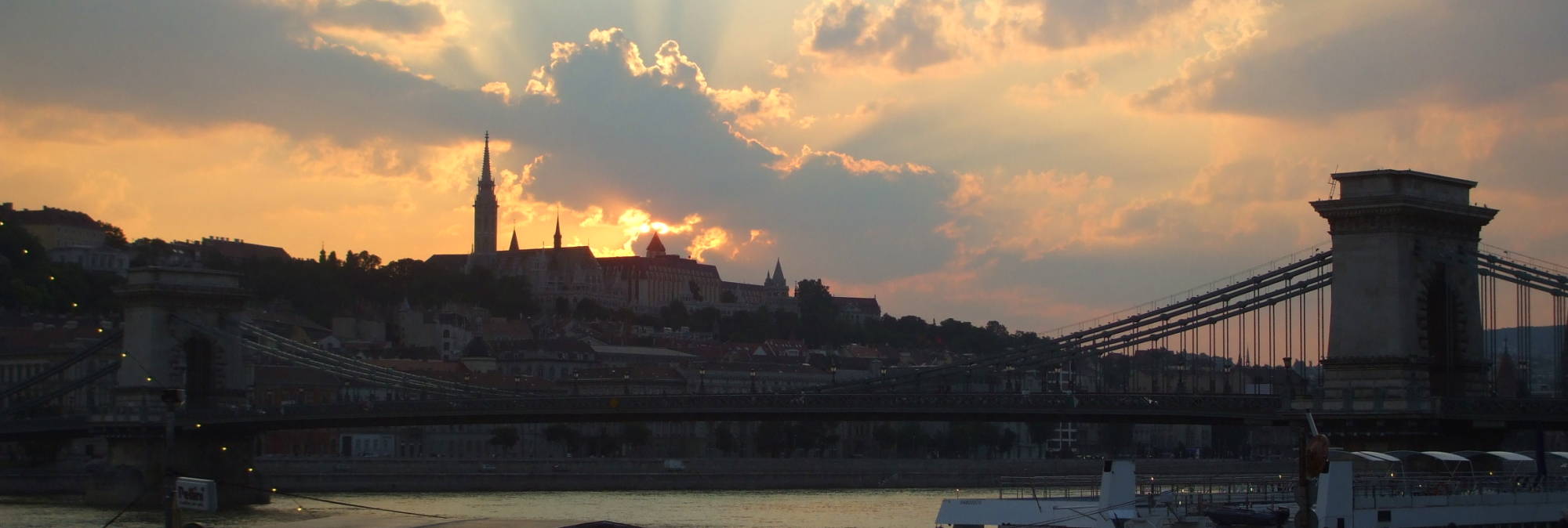 Castle Hill and the Chain Bridge in Budapest, Hungary.