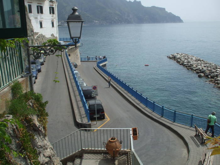 Cutting through the cafe on the footpath to Atrani, on the Amalfitani coast.
