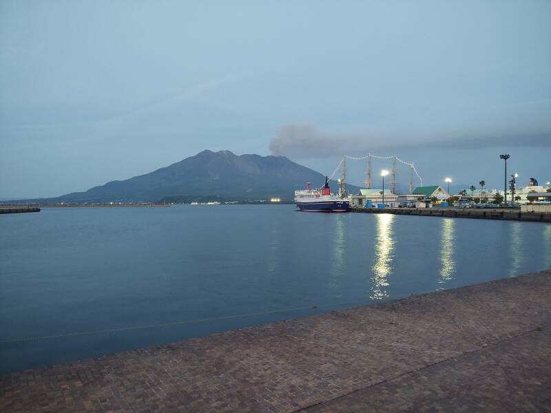 Kagoshima harbor in the evening.