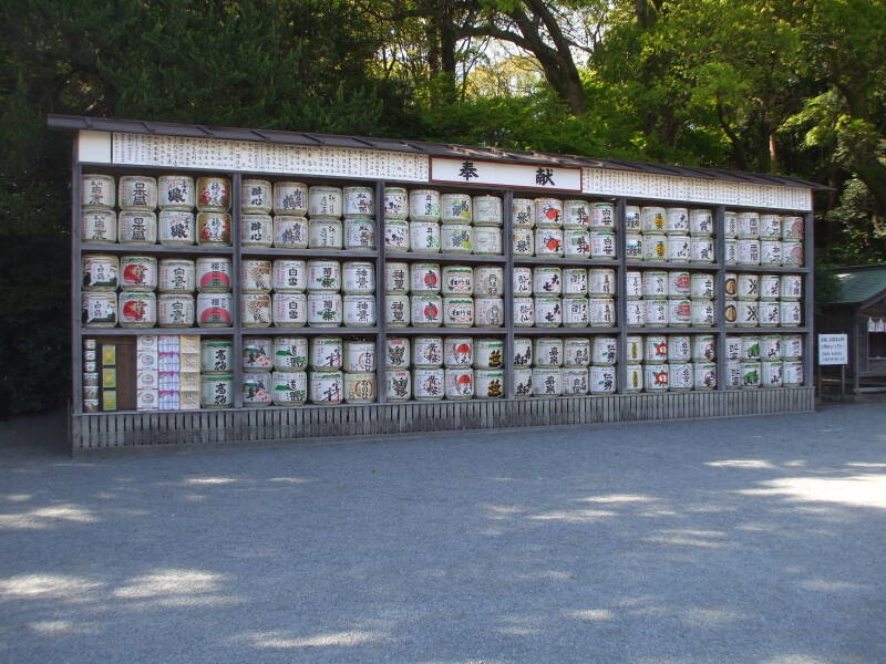 Array of sake barrels at Tsurugaoka Hachiman-Gū in Kamakura.