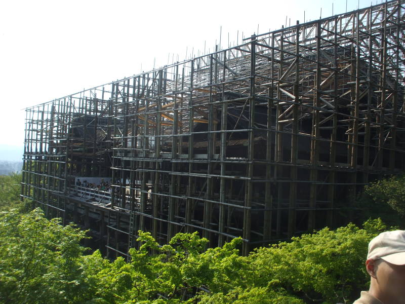 Wooden scaffolding on the main temple at Kiyomizu-dera.