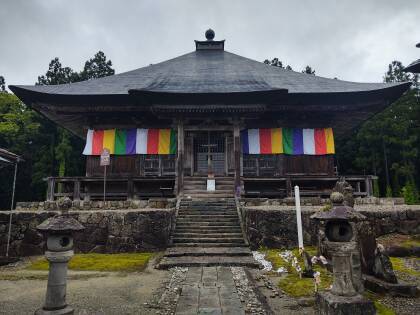 The Shozen-in Buddhist temple in the town at the base of the hill.
