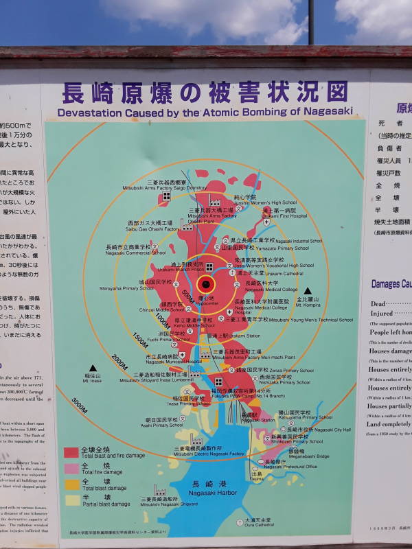 Map showing nuclear bomb damage in Nagasaki.