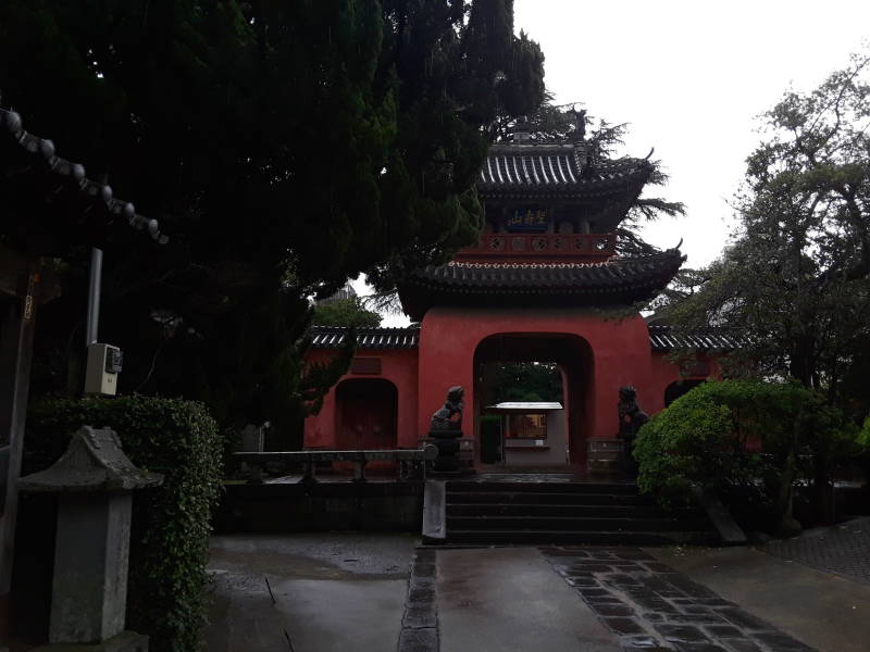 Entering Sōfuku-ji Buddhist temple in Nagasaki.