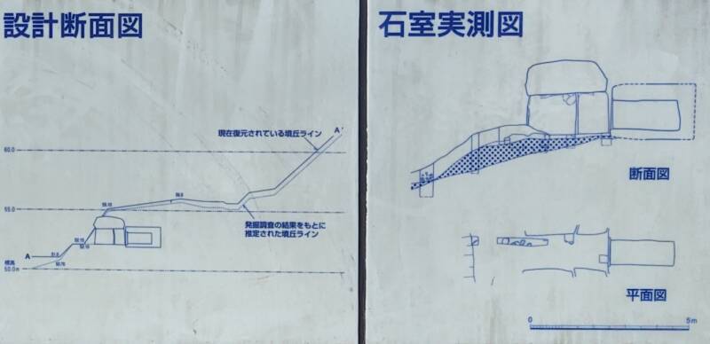 Cross section and plan view of the Furumiya megalithic tomb.
