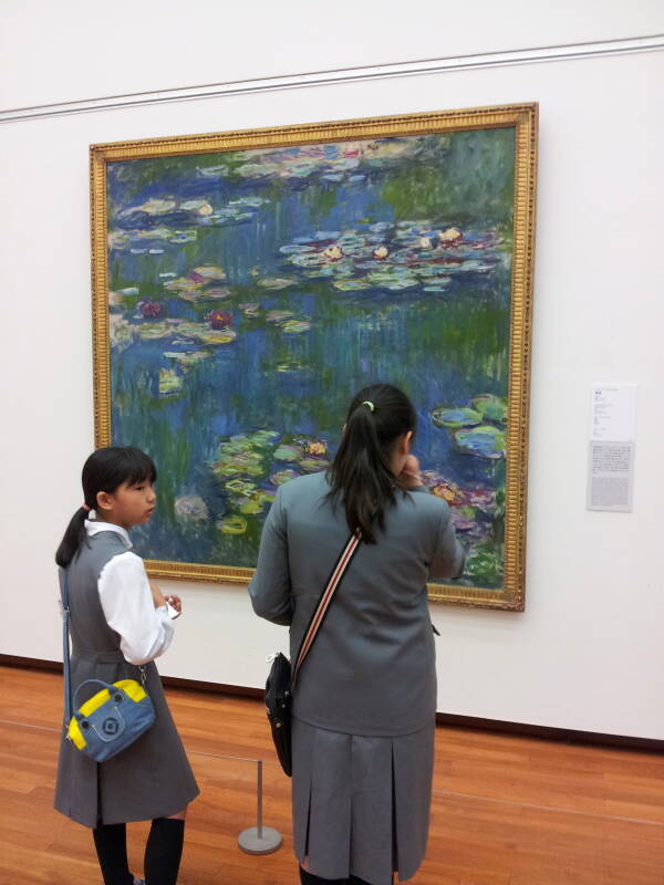 Two girls looking at Water Lilies, 1916, Claude Monet, at the National Museum of Western Art in Ueno Park.