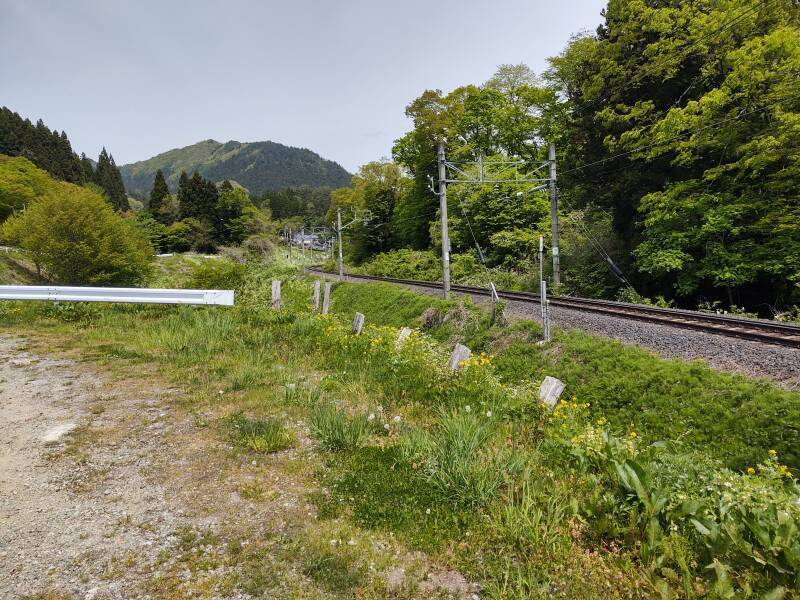 The rail line continues east past Senjuin Kannon-dō toward Sendai.