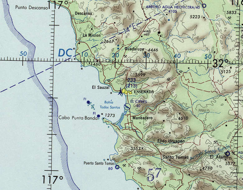 Aeronatical map ONC H-22 showing Ensenada, Baja California, Mexico.
