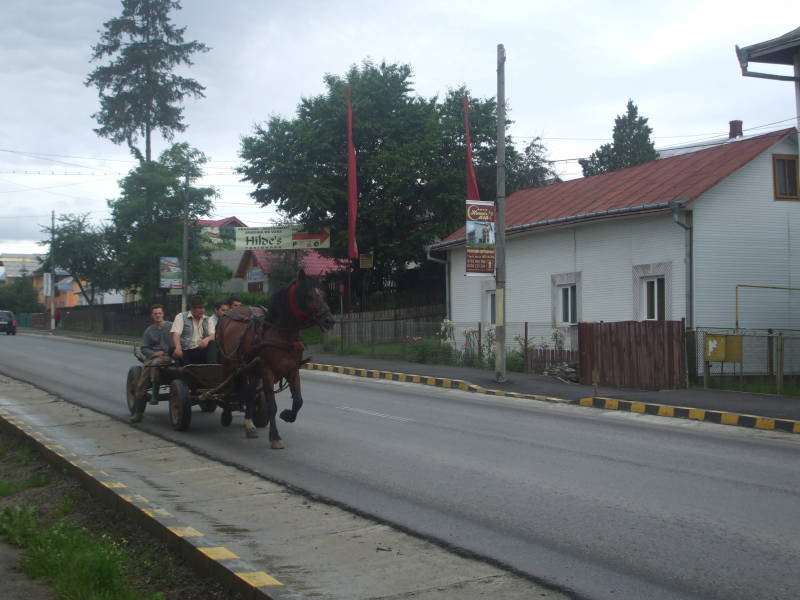 Horse-drawn wagon in Gura Humorului in northern Romania.
