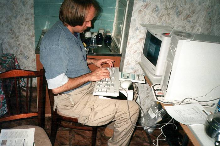 Working on the computer network in the Russian hospital.