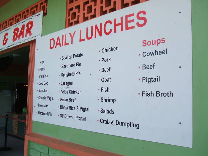 Typical menu outside a Trinidad restaurant.
