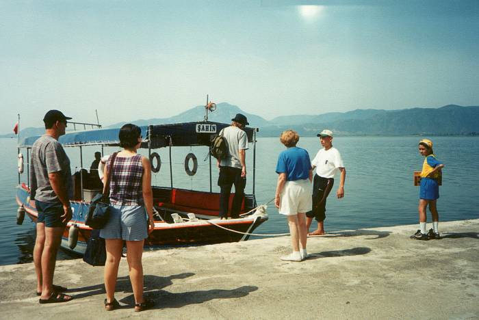 Boarding an excursion boat on Köyceğiz Gölü near Dalyan, Turkey.