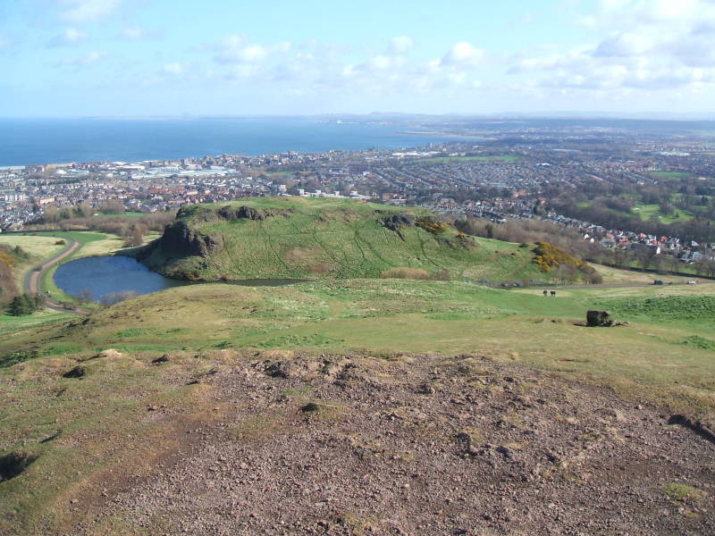 View of Donaspie Loch from Arthur's Seat in Edinburgh.