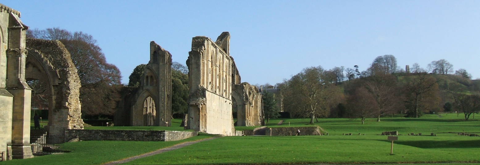 Glastonbury Abbey, the Tor, and King Arthur's grave.