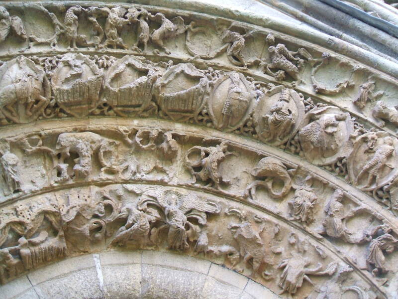 Detail of arched doorway at Glastonbury Abbey.