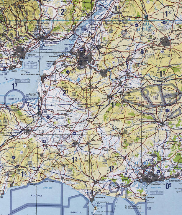 TPC E-1C aeronautical map showing southwestern England.