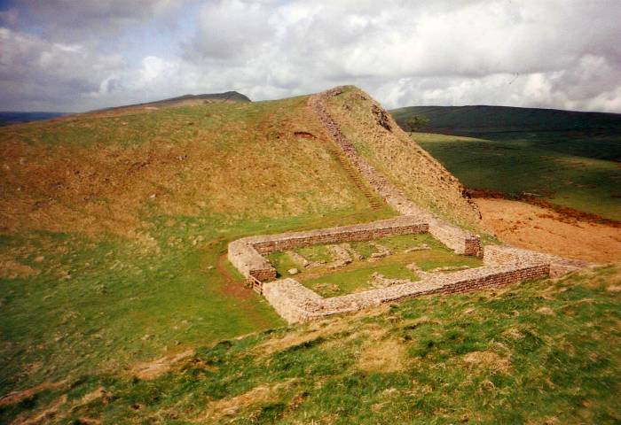 The ruins of milecastle 39 of Hadrian's Wall, Northumberland, England.
