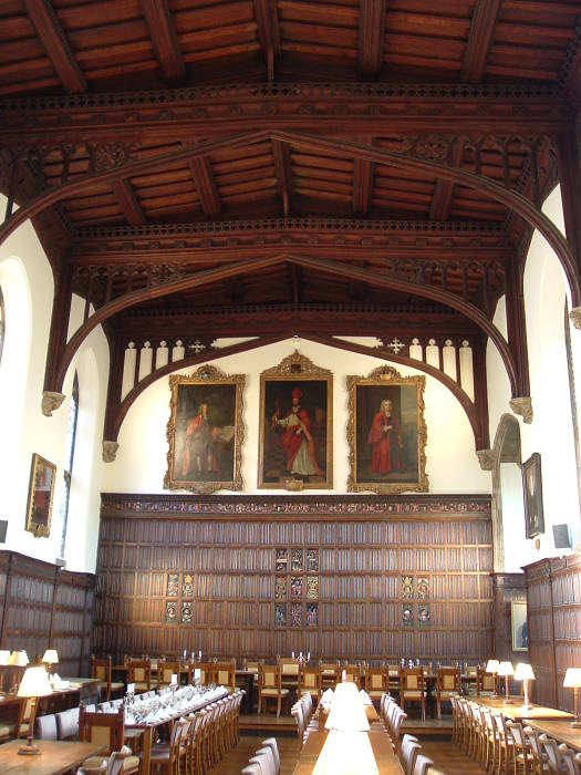 The grand dining hall within Magdalene College.