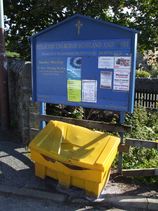 An eccelsiastical grit box in Pitlochry, Scotland, in the Lower Highlands.