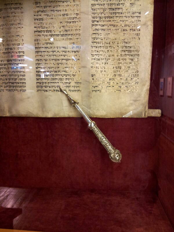 Torah and yad or pointer in lower floor of Eldridge Street Synagogue Museum
