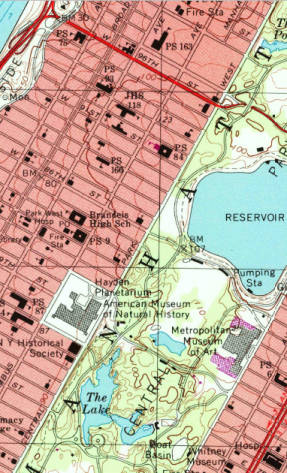 Topo map of Manhattan, Central Park and Upper West Side.