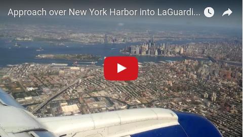 Daytime approach into LGA over New York Harbor, Manhattan, Brooklyn, Queens and the East River