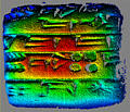 Cuneiform tablet scanned by a laser to capture its three dimensional shape.