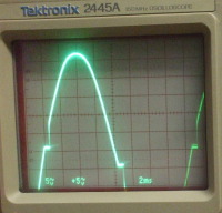 Tektronix 2445A oscilloscope measuring SCR output.