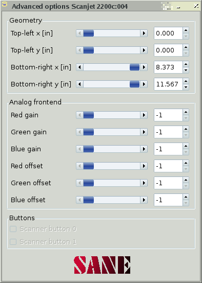 XSane advanced option window.