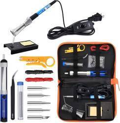 Soldering Kit: 60W Adjustable Temperature Soldering Iron, 5 Soldering Iron Tips, Desoldering Pump, Soldering Iron Stand, Tweezers