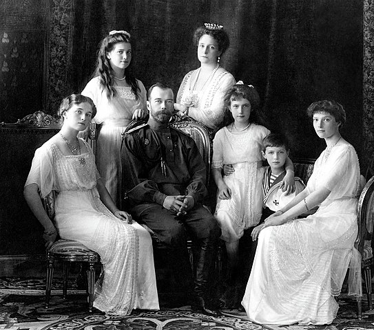 The Russian imperial family, from https://en.wikipedia.org/wiki/File:Russian_Imperial_Family_1913.jpg