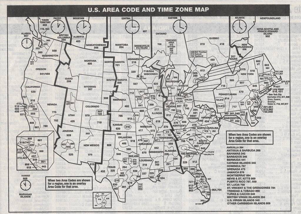 Map of North American telephone area codes.