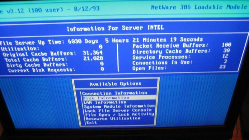 A Novell Netware server that has been running continuously for 16.5 years.