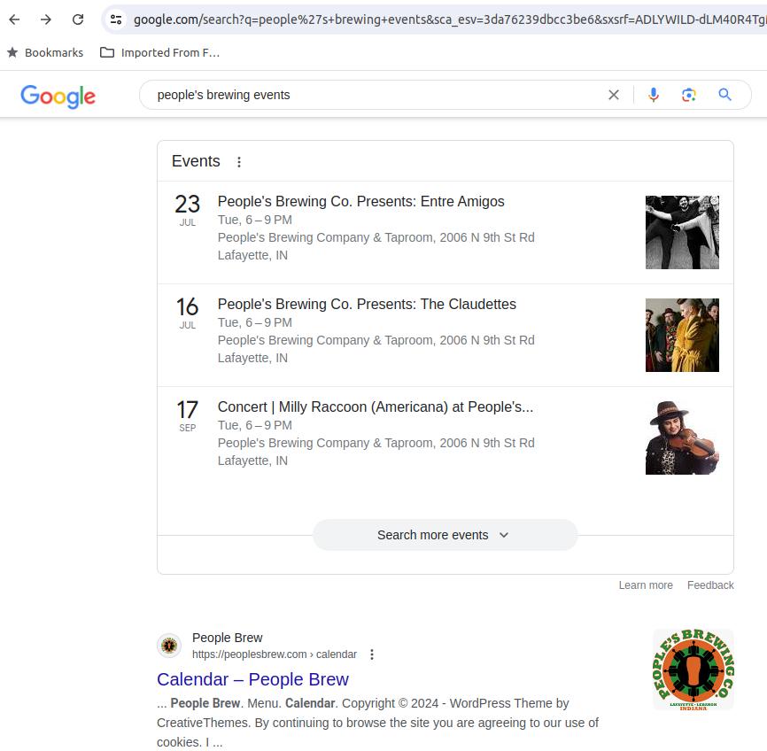 Google search for events with semantic results.