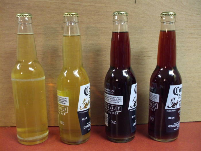Two bottles of home-brewed mead.