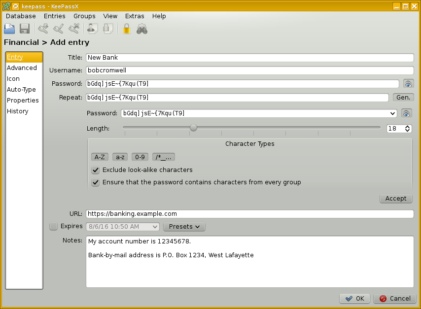 KeePass password manager generates a random password.